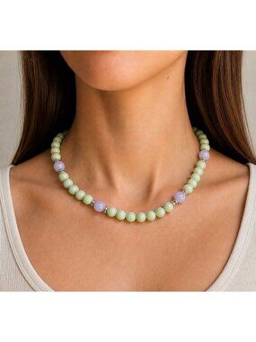 Jay King DTR Green Purple Gemstone Bead Necklace 23" 925 Sterling